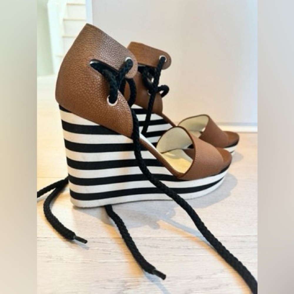 MaxMara Brown and Black Striped Wedges